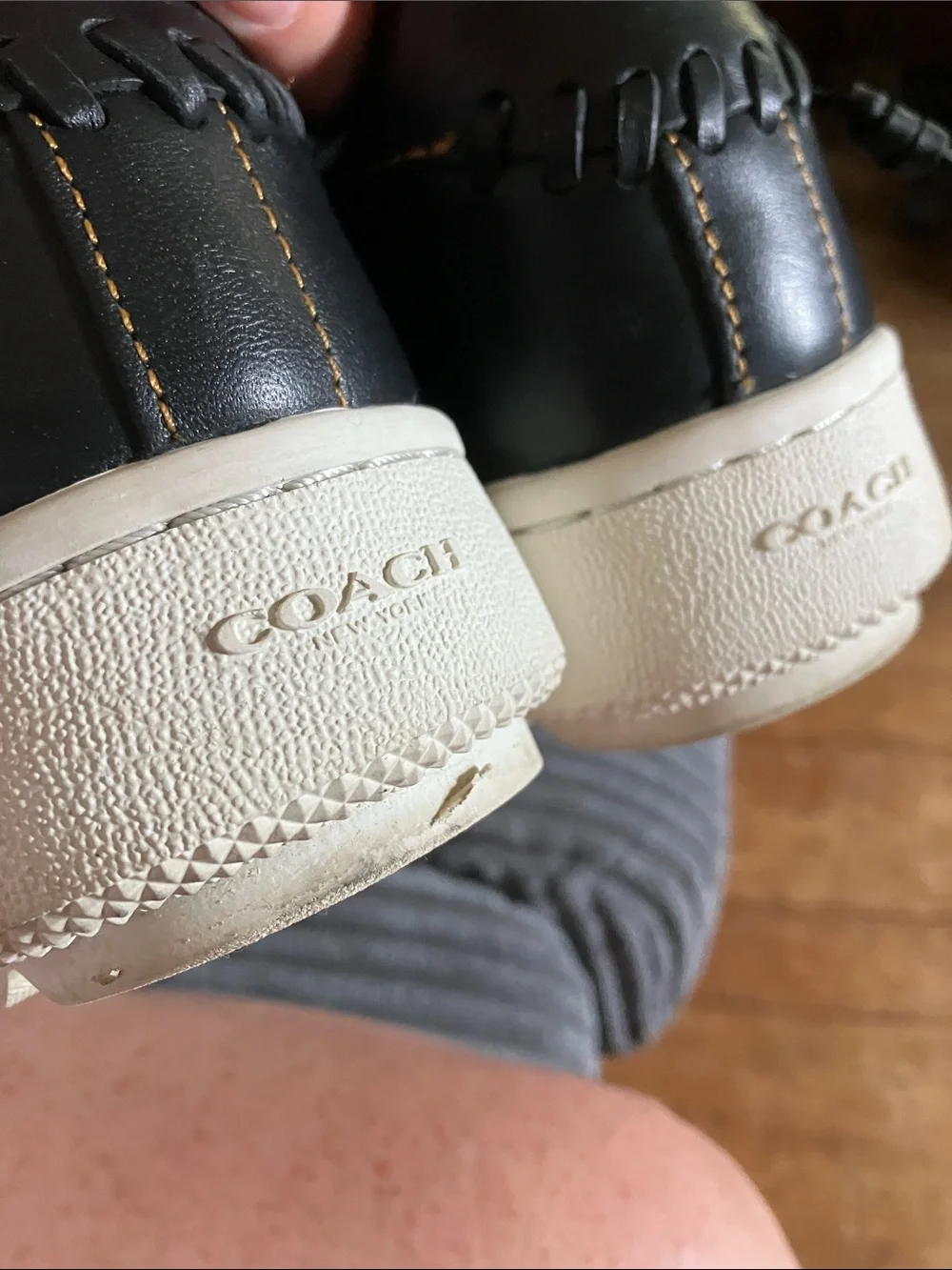 Coach Black Leather Low-Top Sneakers with Tea Rose Floral Appliqué